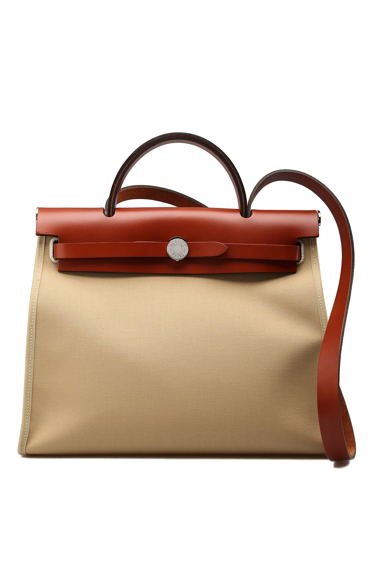 ♥ HERMES Herbag Zip size 31 - Etoupe Canvas with Ebony Cowhide