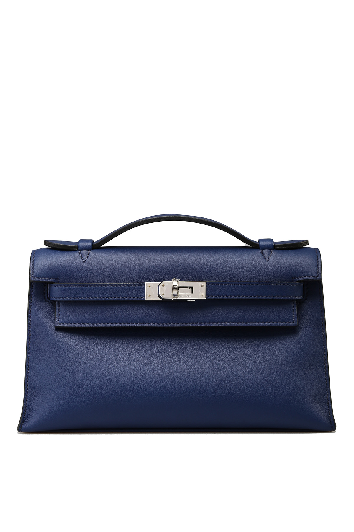 Hermes Kelly Pochette Bag Blue Sapphire Lizard Clutch Palladium