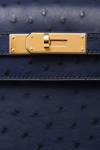 Hermès Kelly 28 Sellier Bleu Iris Ostrich with Gold Hardware