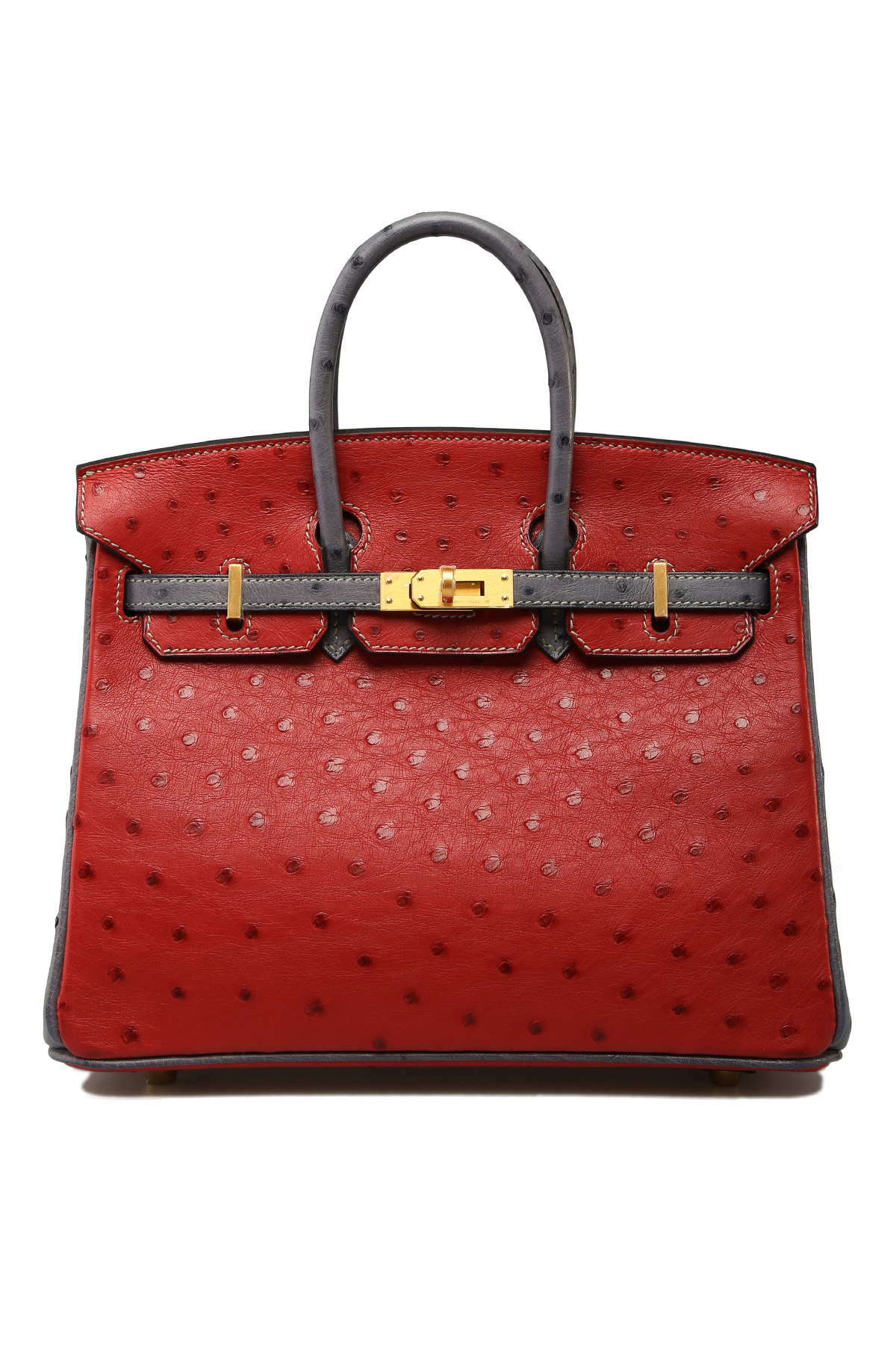 Hermès HSS Birkin 25 Bright Red Rouge Vif & Graphite Ostrich with Brushed  Gold Hardware