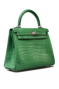 Hermes Kelly 25 In Cactus Green: Crocodile