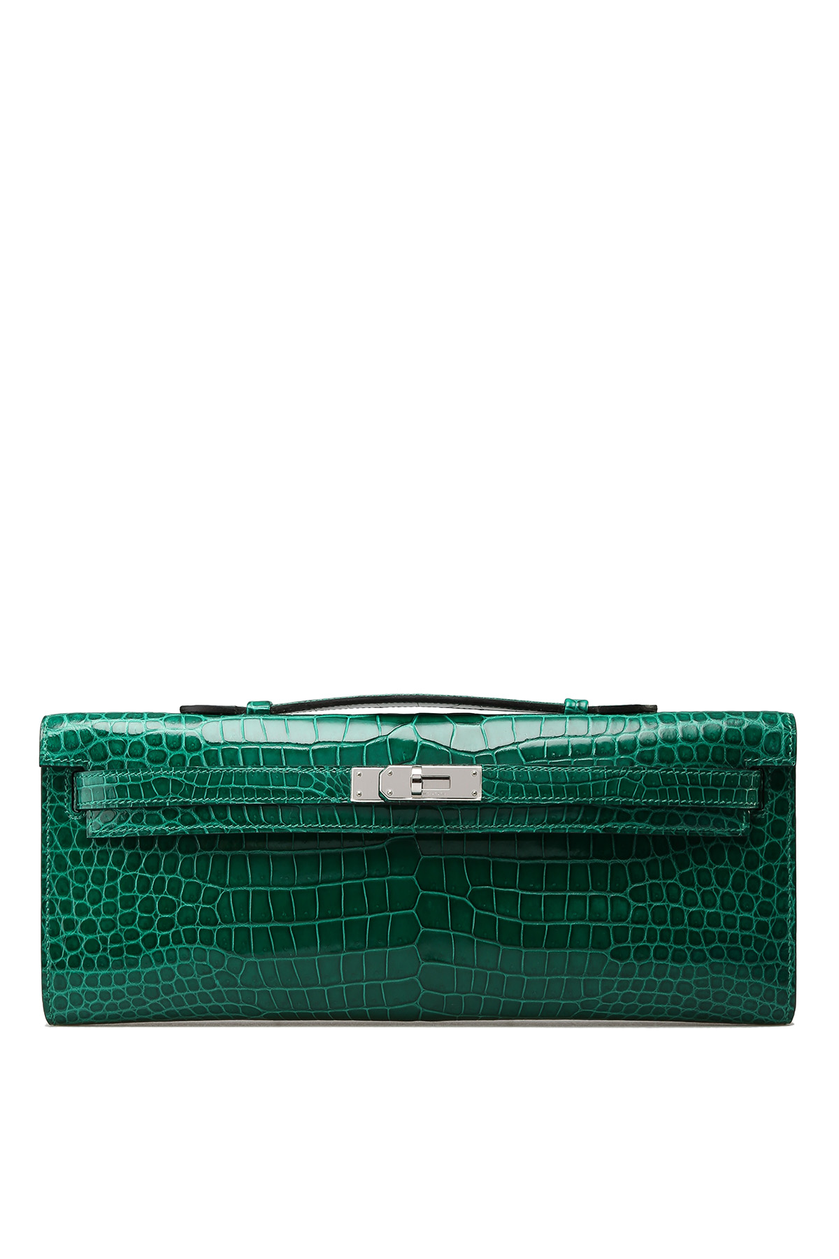 Hermes Kelly Cut Clutch Rose Tyrien Shiny Porosus Crocodile Palladium  Hardware