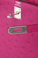 Hermès Kelly 25 Rose Tyrien Sellier Ostrich Palladium Hardware PHW