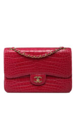 A GRADIENT PINK ALLIGATOR JUMBO DOUBLE FLAP BAG WITH GOLD HARDWARE