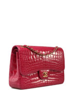 A GRADIENT PINK ALLIGATOR JUMBO DOUBLE FLAP BAG WITH GOLD HARDWARE