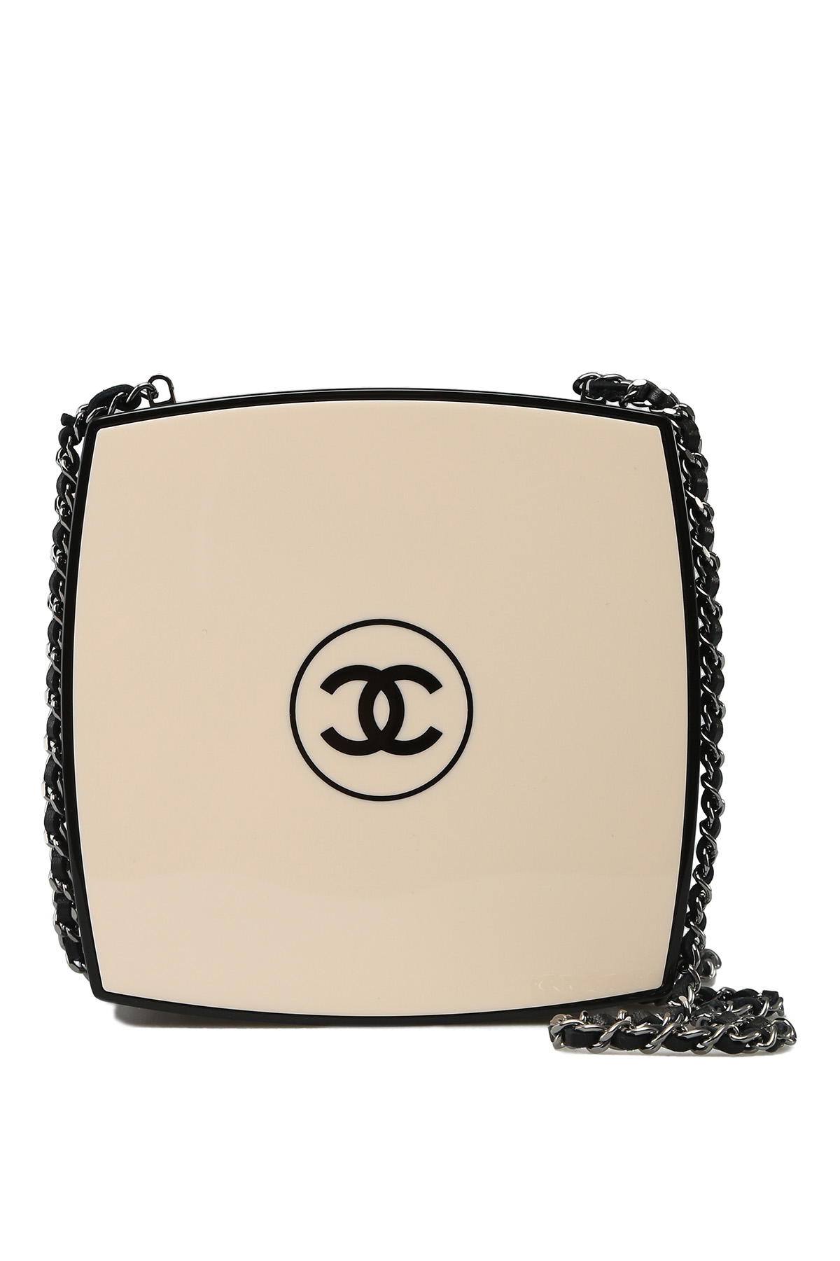 Chanel Limited Edition Compact Powder Minaudière in Ivory & Black  Plexiglass with Silver-Tone Metal Hardware