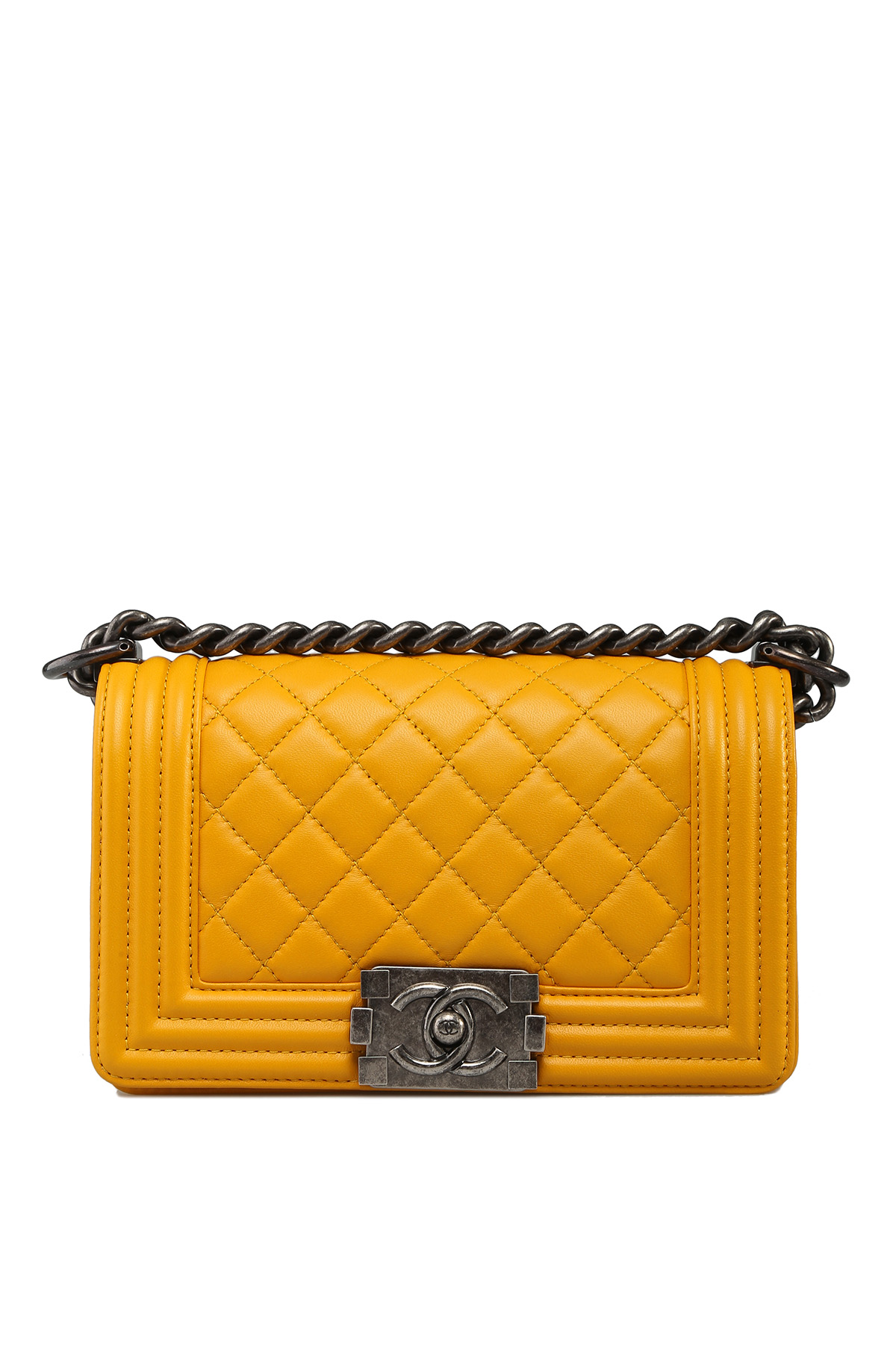 Chanel Small Boy Bag in Yellow Lambskin with Ruthenium Hardware