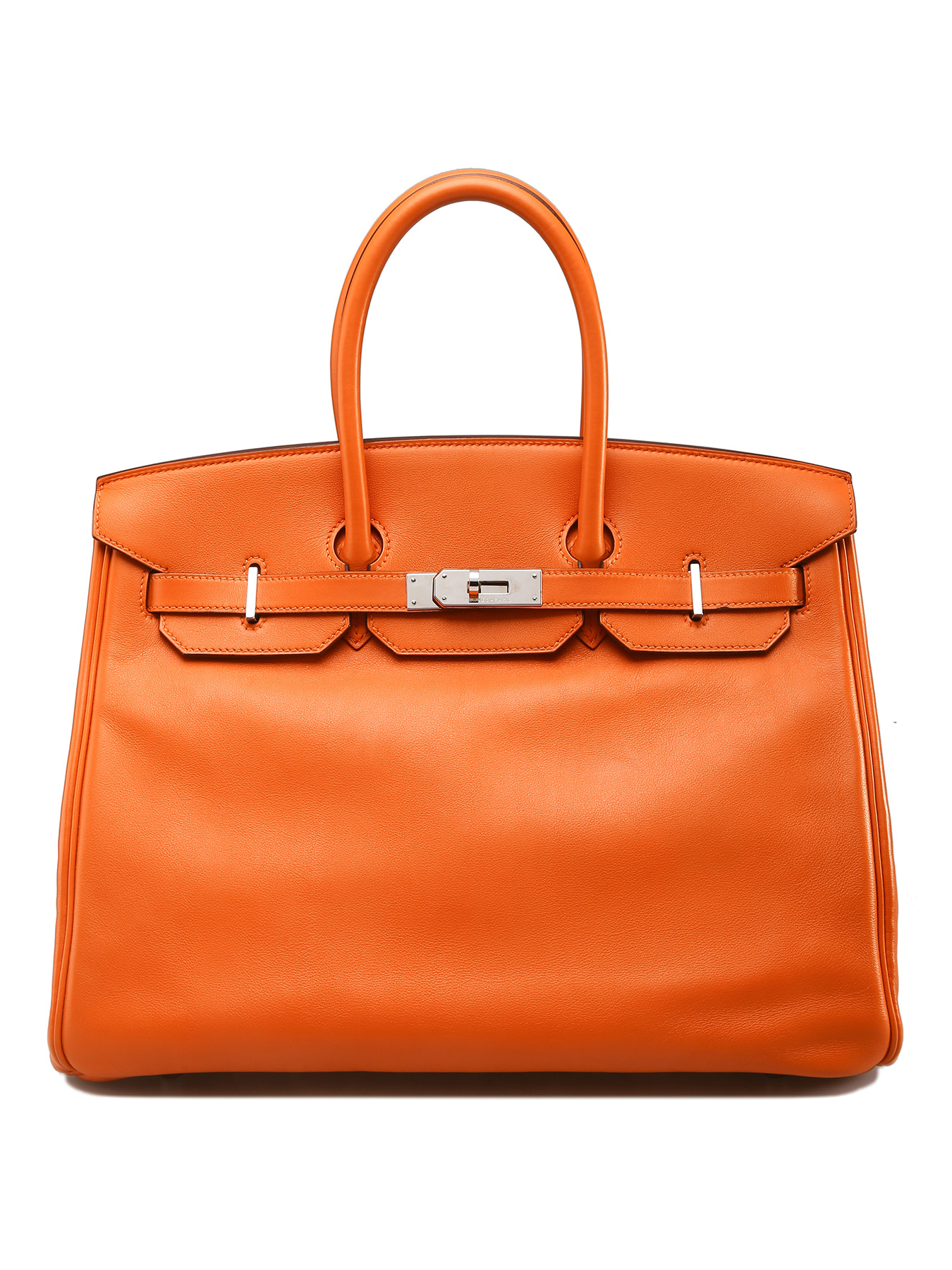 Hermès HERMES BIRKIN 35 Orange Swift Palladium Leather ref.592609